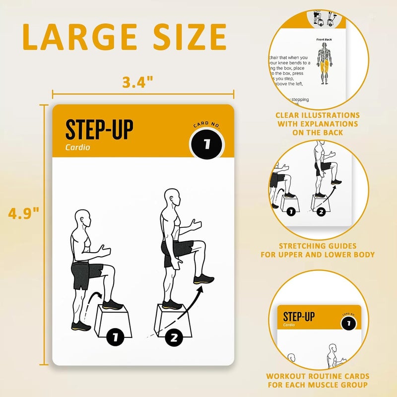 ELAORY Bodyweight Exercises Cards, 62 Workout Cards Deck Large Size 5" x 3.5" Fitness Cards for Women & Men, Beginner Fitness Guide to Training Exercises at Home or Gym - Image 2